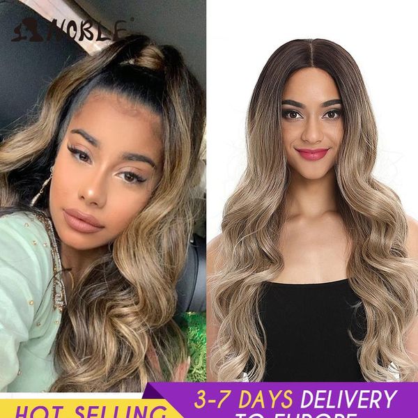 

noble cosplay lace front wig 30 inch lace long wavy 360 0mbre blonde wig red african american synthetic wigs for bla wmtpfk, Black