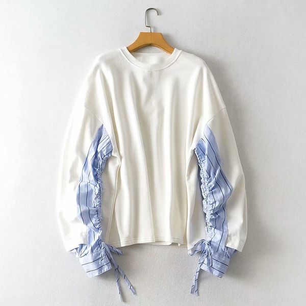 

q5336 корейских женской одежды свитер sweater2020 весной и осенью новый свободный воротник полосатый свитер рукав для женщин 1ph5s, Black