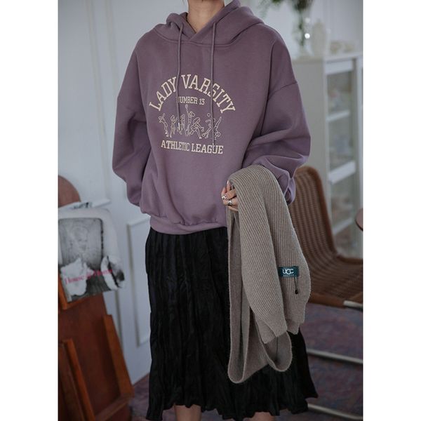 

letter plush hooded women's tide ins loose 2020 autumn/winter outer wear design sense cross-border short tide, Black