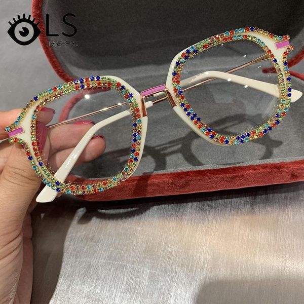 

ls retro diamond handmade sunglasses fashion luxury diamond square sunglasses 2021 women's trend big frame female shades yb049, White;black