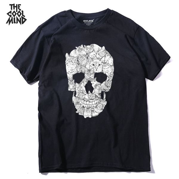 

sport coolmind qi0229a 100% cotton short sleeve loose cool skull print men t shirt casual summer punk o-neck loose mens tshirt pthd