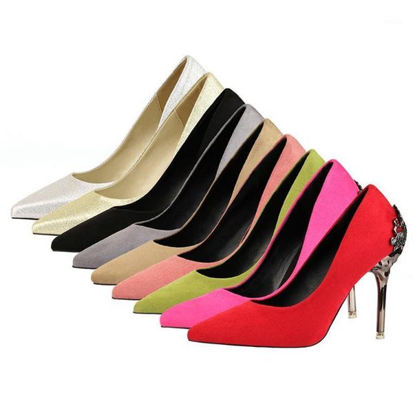 

dress shoes ladies wedding heels luxury metal carved super high stiletto heel fashion suede pointy-toe pump party shoes1, Black
