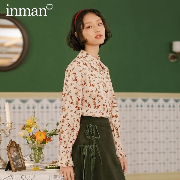 

inman winter new arrivals retro art lantern sleeve sweet floaty corduroy long sleeves women's shirt 201029, White