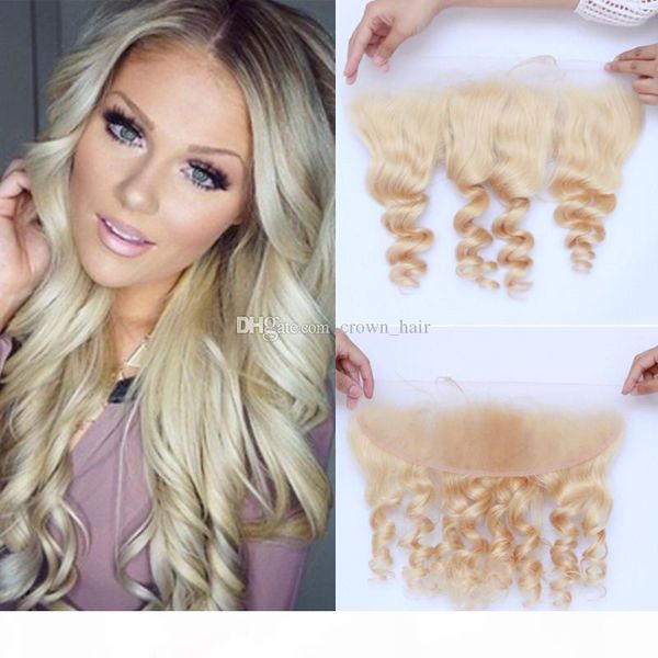 

613 blonde brazilian virgin hair 8a lace frontal closure 13x4 loose wave ear to ear full lace frontal closure bleached knots, Black;brown