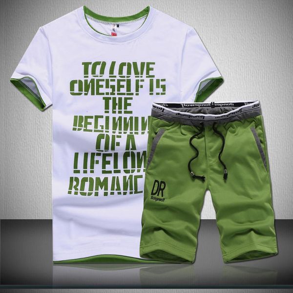 

2021 new summer piece men's set fitness clothes man casual o-neck letters printed t-shirt+ drawstring shorts mans tracksuit plus size q, Black