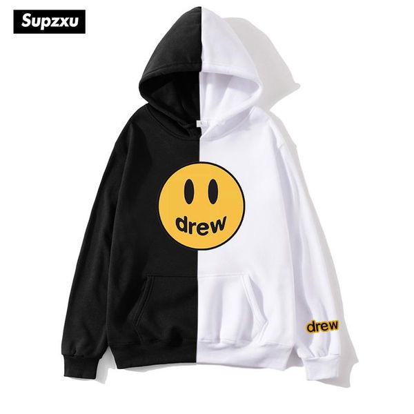 

hip-hop drew colorblock fashionable smiley pattern streetwear pullover, size men women's plus hoodie 2020 print new sportswear, ewaer, Black