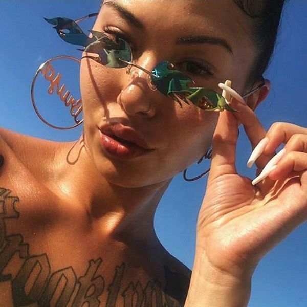 

sunglasses 2021 fashion fire flame women men rimless wave sun glasses eyewear luxury trending narrow fml, White;black