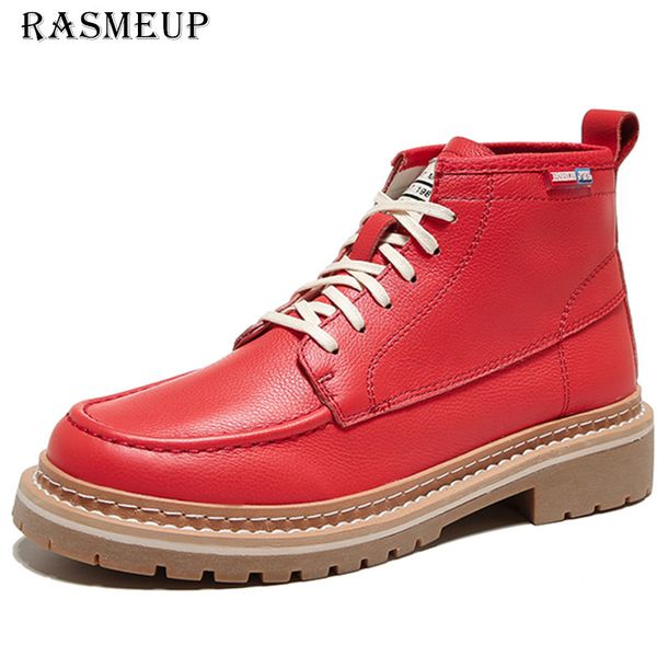 

rasmeup genuine leather ankle female autumn winter shoes woman couple motorcycle women 'sankle boots 1026, Black