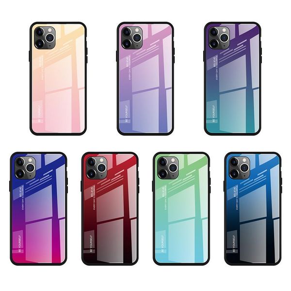 

mobile cases multi-function for iphone 11 pro phone back cover gradient colorful tempered glass case shell
