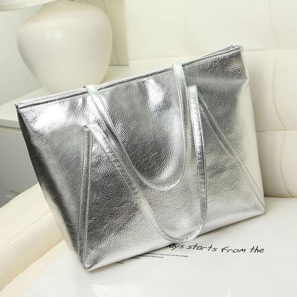 

2021 foreign trade silver one-shoulder bag europe and the united states tote large bag women's sloping
