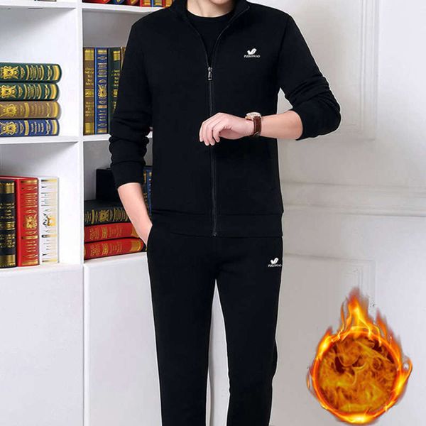 

father winter pieces sportswear men's two plush sweater leisure sports spring autumn suit thickened middle aged and elderly people, Gray