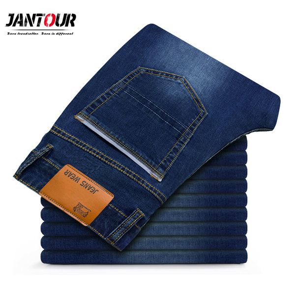 

summer thin middle-aged jeans casual loose long blue denim pants male solid business casual straight jeans for men size 40 42 44 q0105, Black;white