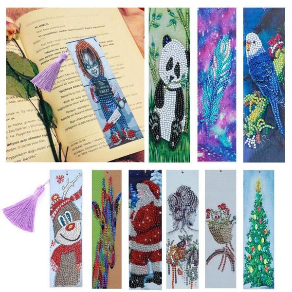 

5d diy special shaped diamond painting leather bookmark christmas embroidery for books gifts craft diamond marks tassel boo h1q5