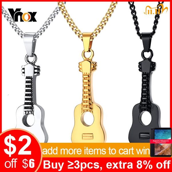 

vnox men guitar style cremation necklaces keepsake gifts jewelry stainless steel music lover souvenir can be open, Silver
