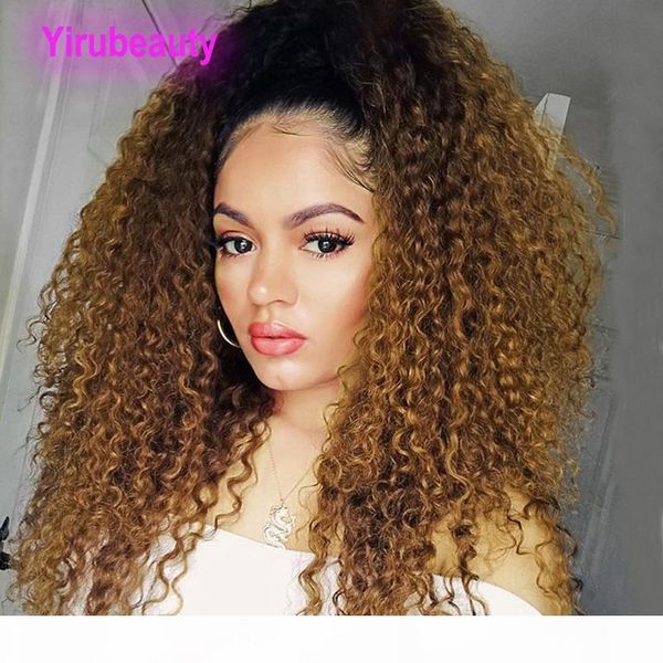 

бразильский девы волос kinky завитые 1b 30 ombre человеческих волос 13 * 4 фронта шнурка париков 12-32inch 1b 30 два тональные цвета kinky з, Black;brown