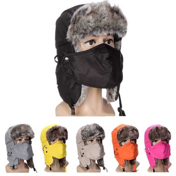 

wide brim hats autumn & winter cycling skiing thick with earmuff camouflage face mask ushanka men's women's warm hat, Blue;gray