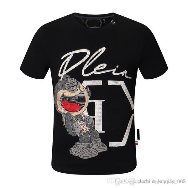 Phillip plain men designer pp crânio diamante t camisa de manga curta dólar urso marrom o-pescoço crânios de alta qualidade camiseta