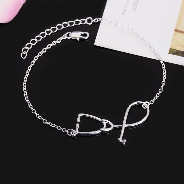 

new arrive beautiful silver bracelet doctor stethoscope lady chain fashion wedding cute lady nice women bracelet jewelry lh018 h sqcevr, Black