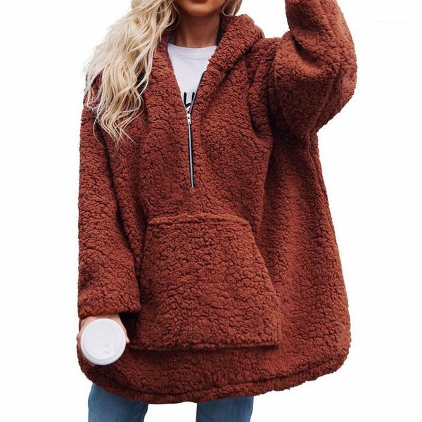 

laamei women faux lambswool thick women jacket coat oversized winter warm teddy coat hooded fur outerwear female overcoat1, Black