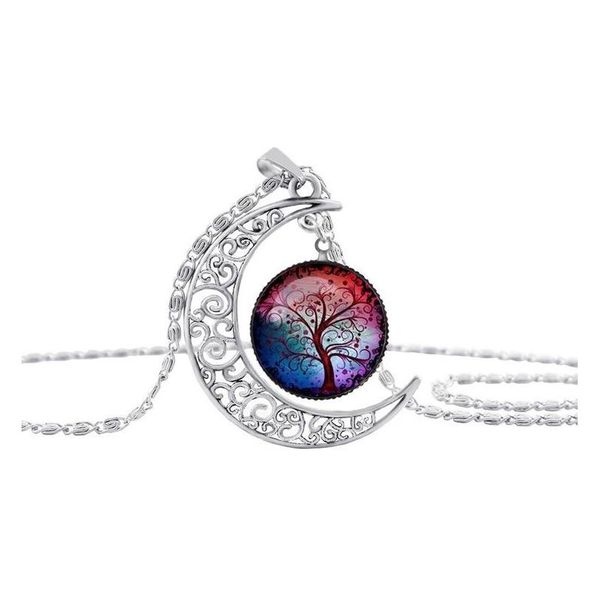 

women's fashion assorted hollow carved moon gemstone pendant jewelry necklaces for party g wmtadt queen66, Silver