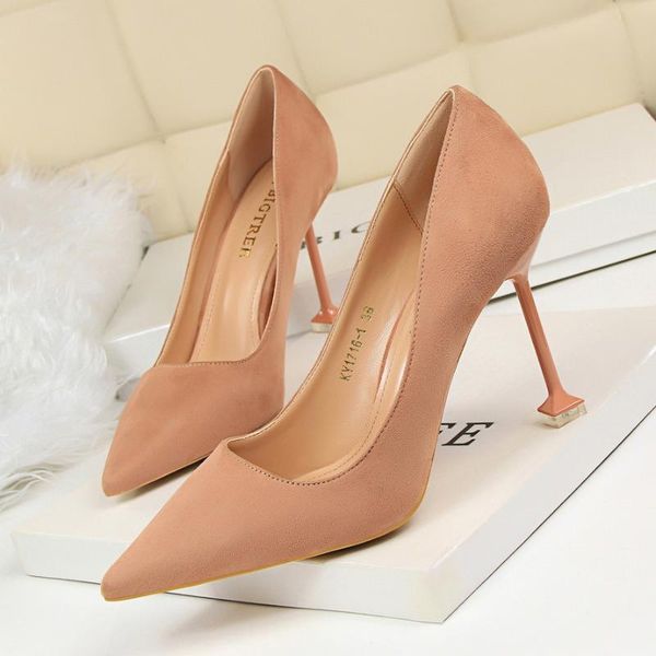 

dress shoes plus size 40 pumps women red flock slip-on shallow wedding party pointed toe high heels pump chaussures femme 2021, Black