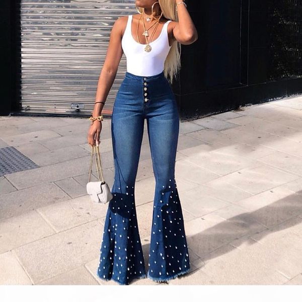 

women's high waist jeans button tassel pants trousers bell-bottom skinny pants slim stretch denim flare jeans femme #t1g c1008, Black;white