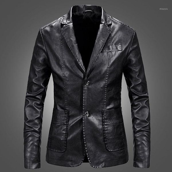 

men leather blazer sheepskin 2021 new spring and autumn fashion male suit genuine leather coat slim pocket teenage boy p011, Black