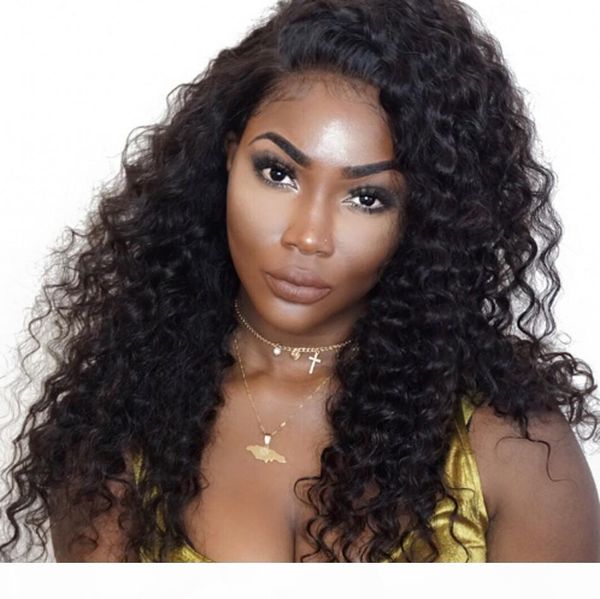 

lace front human hair wigs bleached knots for women mongolian virgin hair full lace deep wave wigs, Black;brown