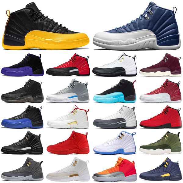

new jumpman 12 12s dark grey men basketball shoes reverse taxi game royal flu game bulls black mens trainers sports sneakers size 7-13