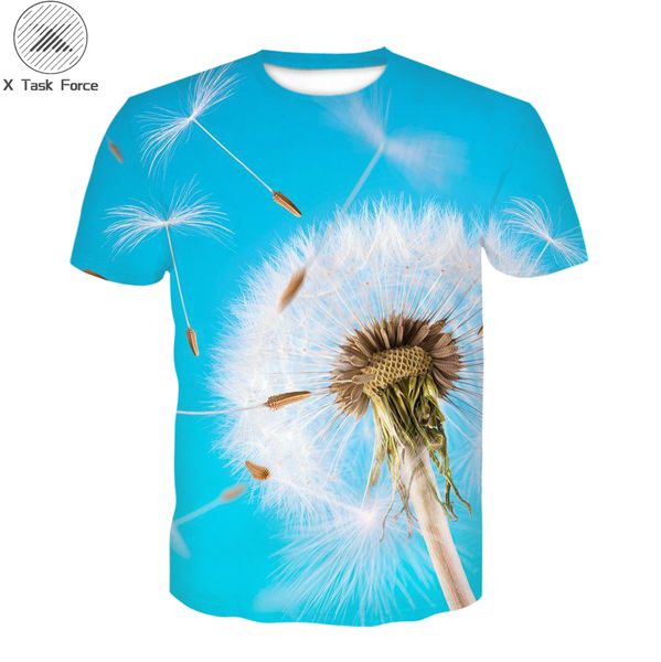 

summer new dandelion themed printed 3d t-shirts women's men's kg-270, White;black