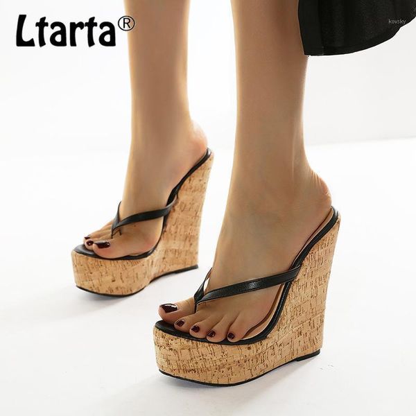 

ltarta fashion high heel women's shoes 2021 summer wedge waterproof platform flip-toe sandals casual women's shoes cwf1, Black