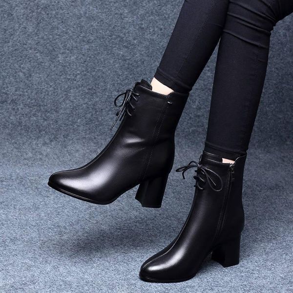 

whoholl brand women black ankle sock boots 2020 fashion spring autumn stretch boots chunky high heels pointed toe women shoes