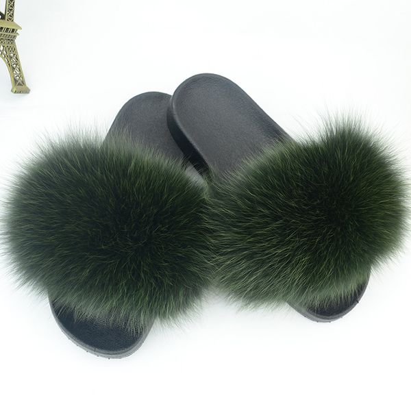 

2020 women's fur slippers; women's shoes; cute plush fluffy fox fur sandals; women's fur slippers; winter warm slippers for w, Black