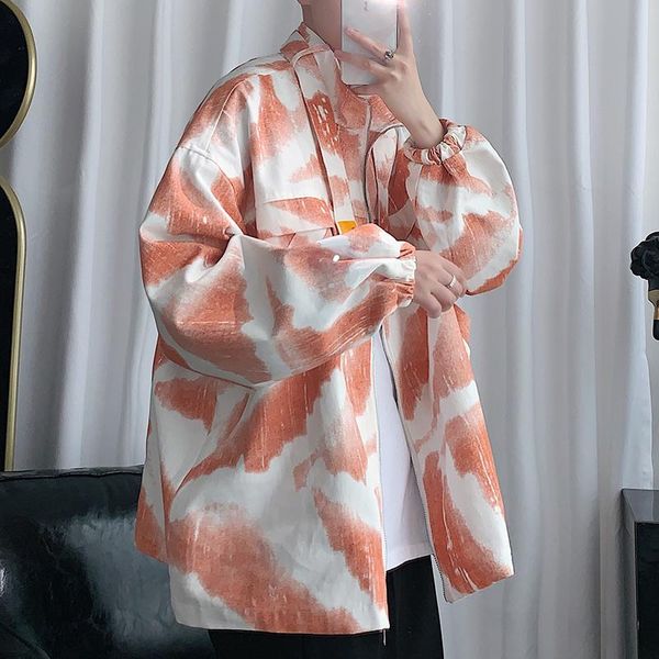 

tie-dye printed jacket men's fashion casual loose camo jackets mens streetwear wild hip hop bomber jacket men large size m-5xl, Black;brown
