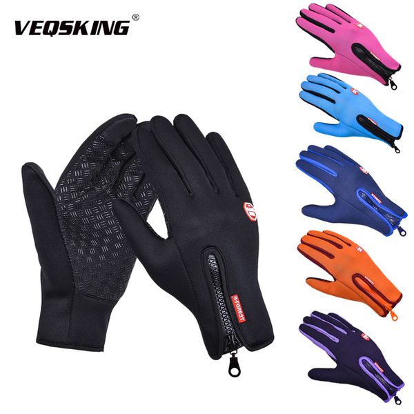 

full finger cycling men women windproof riding gloves,winter warm mountaineering skiing gloves, bike screen touch gloves, Blue;gray