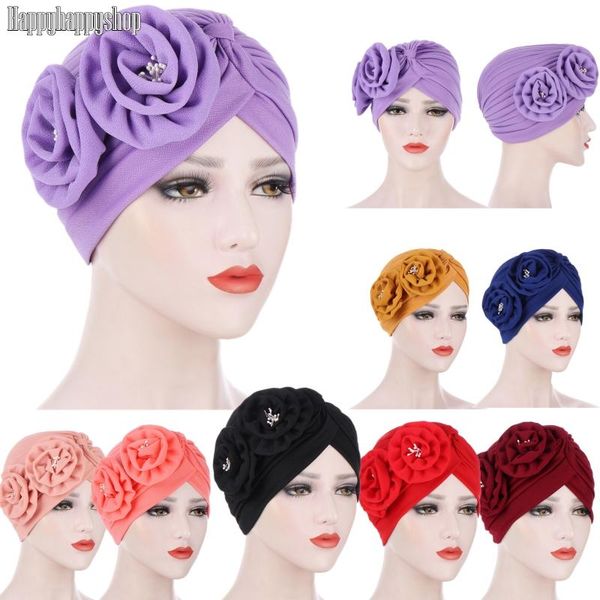 

elegant two flower beanie hat for women hair loss cap islamic muslim headscarf wraps turban bandanas india african headwear, Blue;gray