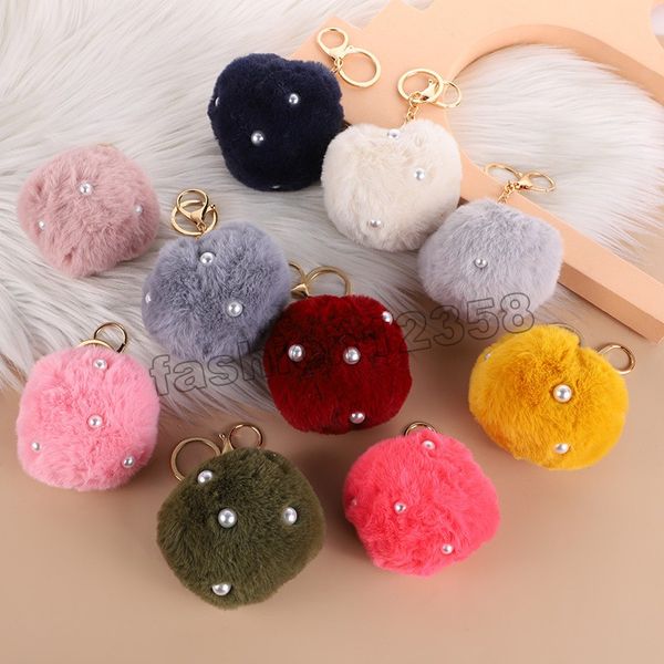 8 CM Sahte Kürk Topu Çanta Anahtarlık Ponpon Araba Anahtarlık Altın Renk Zincirleri Ponpons Faux Fox Tavşan Kürk Inci Charms Anahtarlık