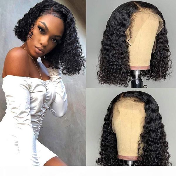 

13x6 deep part bob lace front wigs human hair pre plucked full end brazilian loose wave short bob wigs bleached knots 10 inch, Black;brown