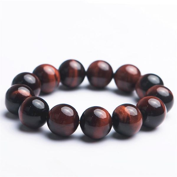 

genuine 18mm natural red tiger eye gems stone crystal big round bead stretch powerful bracelets for women men, Black