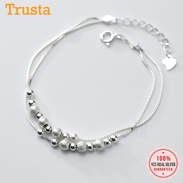 

trusta genuine 925 sterling silver beads bracelet double-deck chain bracelet for women girls lady wedding jewelry gift da1402 200925, Black