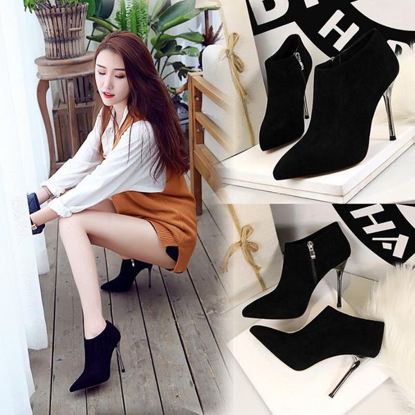 

boots ankle for women bottes femme 2021 nouveau black khaki high heel winter shoes chaussures side zip1