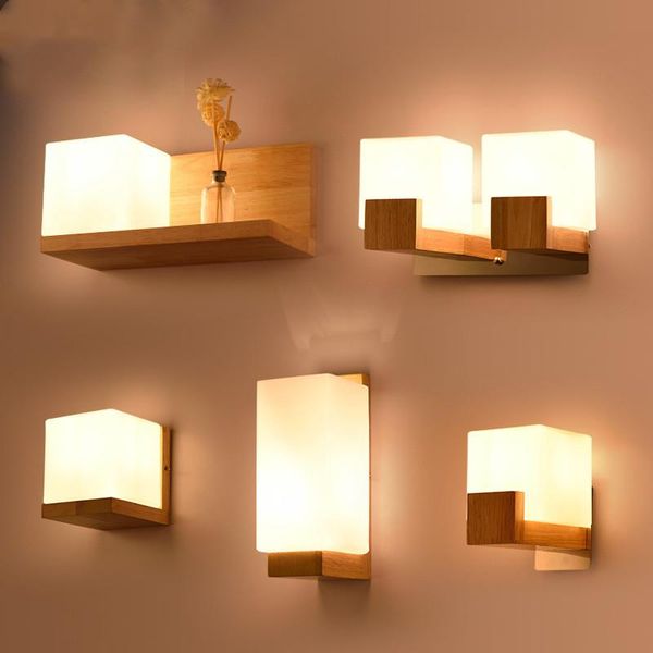 

wall lamp japanese bedside led bedroom simple solid wood creative living room el aisle