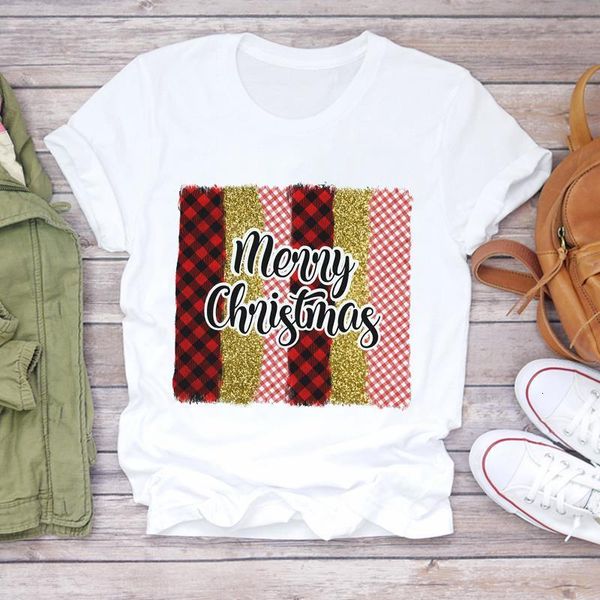 

women christmas lady striped plaid 90s clothing holiday print lady t-shirts tshirt ladies graphic female tee t-shirt, White