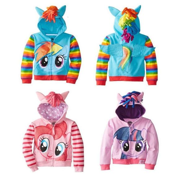 

print girls 2019 coat new children's rainbow pony sweater hoodie plel, Black