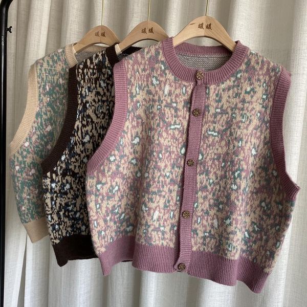

women's sweaters zcsmll leopard print sweater waistcoat pullover round neck large size knitted autumn warm outer wear inner vest, White;black
