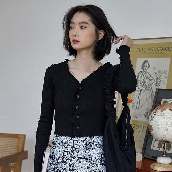 

новая осень и футболка зима вязаный кардиган короткий осень новый корейский тонкий длинный рукав вязаный футболка zr9go, White