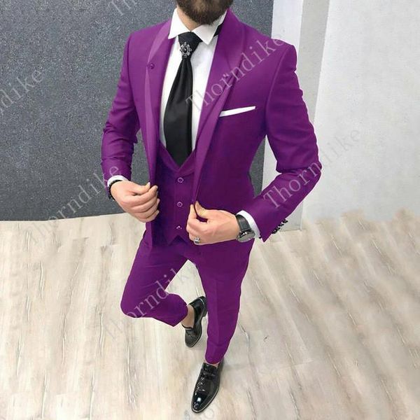 

thorndike lapel style mens suits with pants 3 pieces wedding suits purple custom made print tuxedo men suit 2020 ternos, White;black