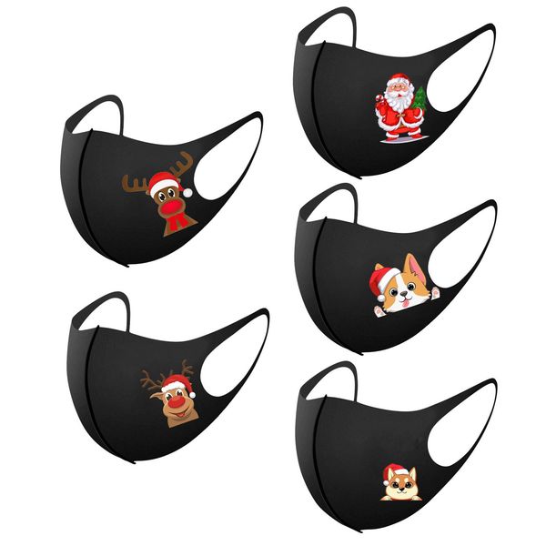 

5pcs christmas mask adult's deer printed washable reusable decoration for face cosplay christmas mask masque coton reutilisable bbyrwe, Black