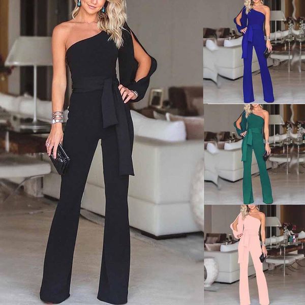 

elegant women jumpsuit solid long sleeve cold shoulder casual jumpsuit high street clubwear wide leg pants office wear mono#ssw, Black;white