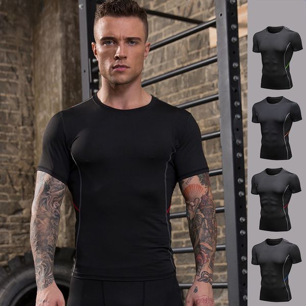 

high elastic men's t-shirts moisture wicking sport ny tees muscle trainning running sportswear gym fitness clothing, White;black
